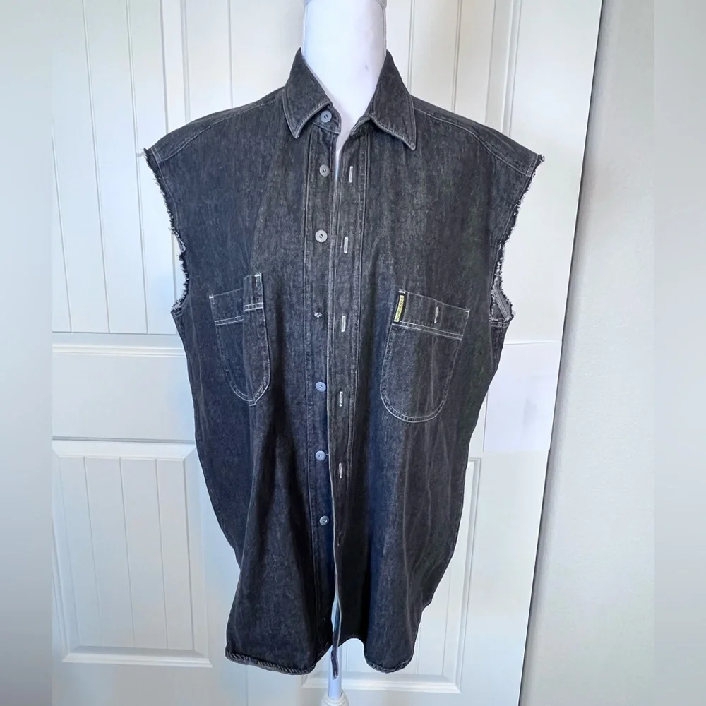 Armani Jeans Vintage Blackish Denim Vest Sz Medium Boho Rock Western Festival